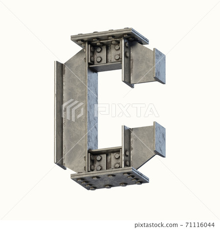 Steel beam font 3d rendering letter C 71116044