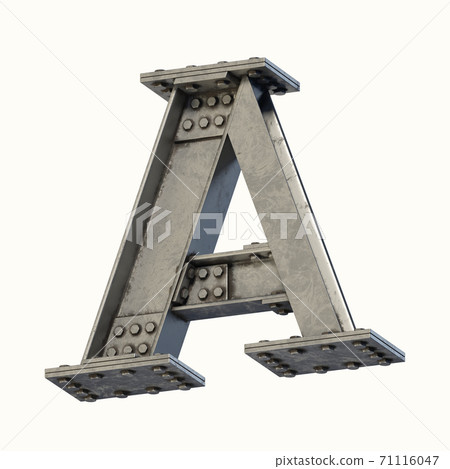 Steel beam font 3d rendering letter A 71116047