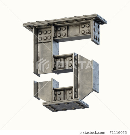 Steel beam font 3d rendering number 5 71116053