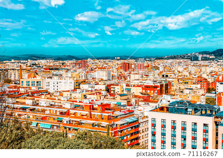 Panorama on Barcelona city from Montjuic castle.Catalonia. Spain. Panorama on Barcelona city from Montjuic castle.Catalonia. Spain. 71116267