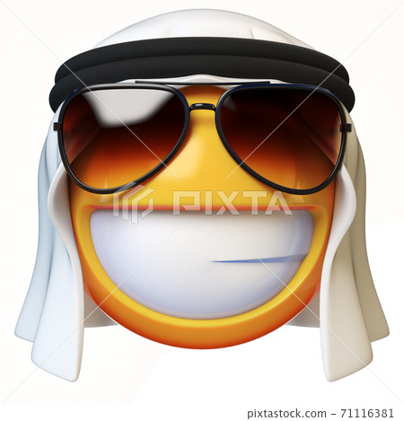 Cool Arab emoji isolated on white background, smiling Arabian emoticon with sunglasses 3d rendering 71116381