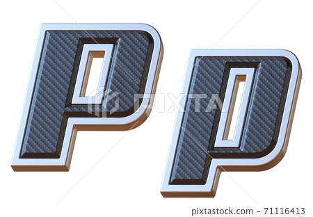Carbon fiber and metallic font, 3d rendering, letter P 71116413