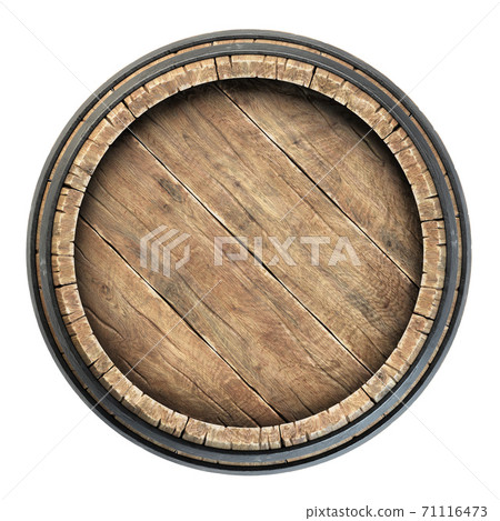 Wooden barrel top view isolated on white background 3d illustration 71116473