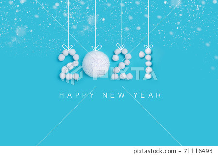 2021 New Years numbers made of white artificial snow on blue background 2021 New Years numbers made of white artificial snow on blue background 71116493