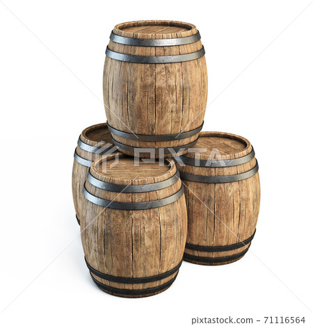 Wooden barrels isolated on white background 3d illustration Wooden barrels isolated on white background 3d illustration 71116564