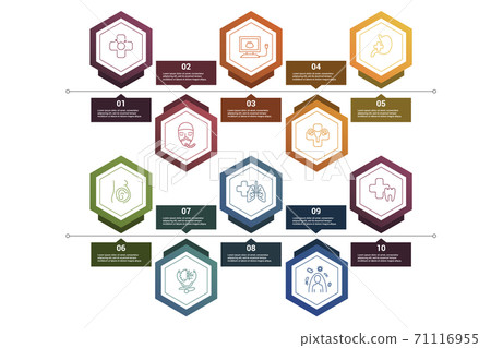 Infographic Medical template. Icons in different colors. Include Venerology, Anesthesiology, Oncology, Gynecology and others. Infographic Medical template. Icons in different colors. Include Venerology, Anesthesiology, Oncology, Gynecology and others. 71116955