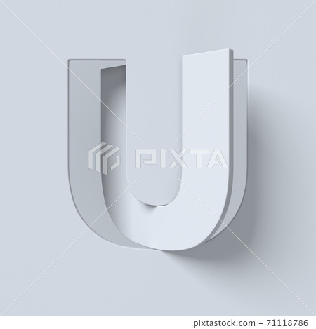 Cut out and rotated font 3d rendering letter U 71118786