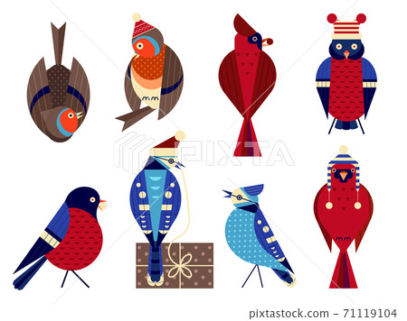 Christmas Birds in Funny Hats Icons Set Christmas Birds in Funny Hats Icons Set 71119104