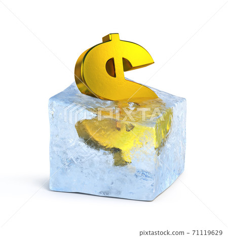 Golden dollar symbol frozen in the ice block 3d rendering Golden dollar symbol frozen in the ice block 3d rendering 71119629