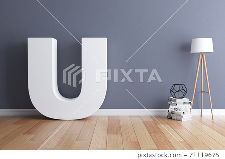 Mock up interior font 3d rendering letter U 71119675