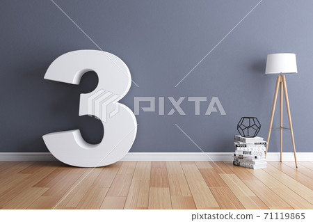 Mock up interior font 3d rendering number 3 Mock up interior font 3d rendering number 3 71119865