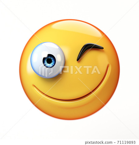 Winking emoji isolated on white background, smiling face emoticon 3d rendering 71119893