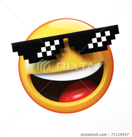 "Deal with it" emoji isolated on white background, emoticon with pixelated sunglasses 3d rendering 71119937