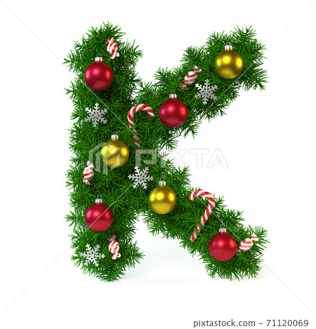 Christmas font isolated on white 3d rendering, letter K 71120069