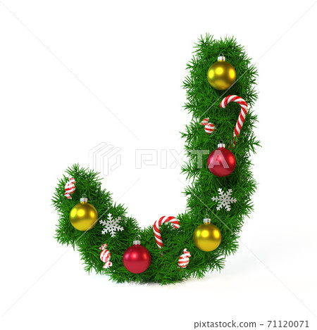 Christmas font isolated on white 3d rendering, letter J Christmas font isolated on white 3d rendering, letter J 71120071