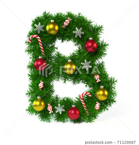 Christmas font isolated on white 3d rendering, letter B Christmas font isolated on white 3d rendering, letter B 71120087