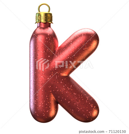 Christmas tree decoration font 3d rendering, letter K 71120130