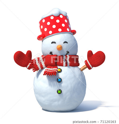 Snowman isolated on white background. Greeting card design element 3d rendering Snowman isolated on white background. Greeting card design element 3d rendering 71120163