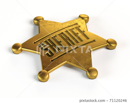 Golden sheriff badge isolated on white background 3d rendering 71120246