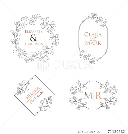 Wedding floral monogram collection, modern minimalistic laurel, wreaths vector templates for Invitation 71120382