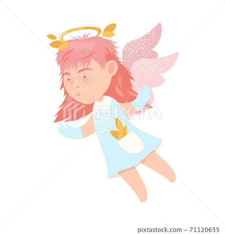 Little Girl Angel with Nimbus and Wings Flying Vector Illustration Little Girl Angel with Nimbus and Wings Flying Vector Illustration 71120655