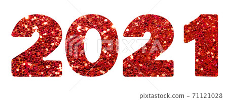 2021 red glitter texture design template Celebration typography poster, banner or greeting card. 71121028