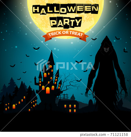 Halloween background with grim reaper and haunted house Halloween background with grim reaper and haunted house 71121158
