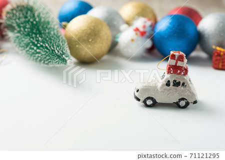 Christmas background of new year decorations 2021 on a light background. 71121295