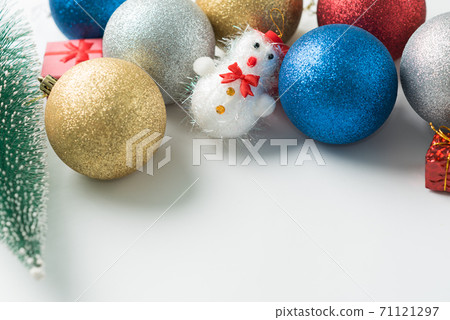 Christmas background of new year decorations 2021 on a light background. Christmas background of new year decorations 2021 on a light background. 71121297