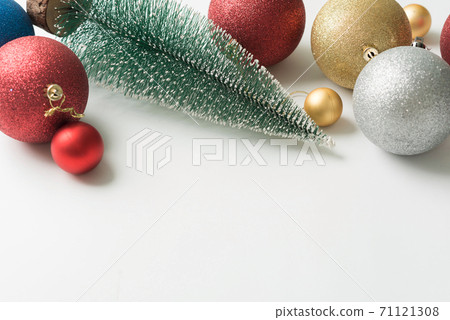 Christmas background of new year decorations 2021 on a light background. 71121308