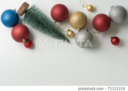 Christmas background of new year decorations 2021 on a light background. 71121310