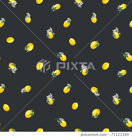 Beautiful vector seamless pattern with watercolor yellow lemon fruits, leaves and flowers. Stock illustrations,. Beautiful vector seamless pattern with watercolor yellow lemon fruits, leaves and flowers. Stock illustrations,. 71121384