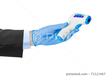 Hand with infrared thermometer 71121467