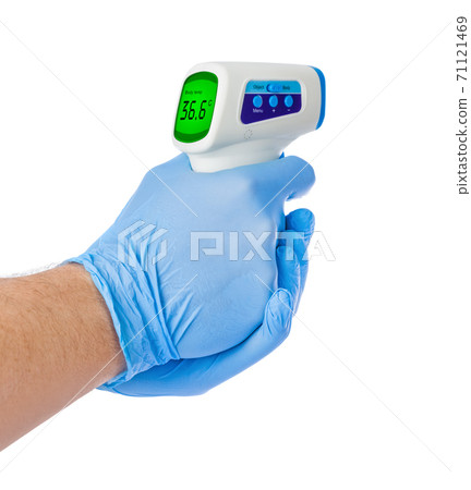 Hand with infrared thermometer Hand with infrared thermometer 71121469