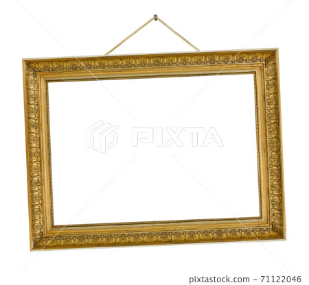 Old wooden picture frame hanging on a rope 71122046