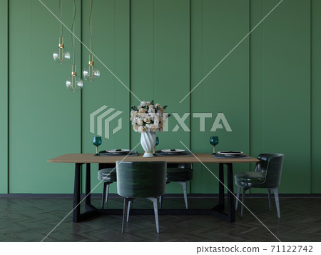 3d rendering of contemporary dining room with green wall 71122742