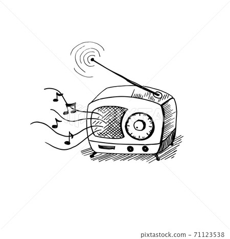 Retro radio hand drawn sketch. Vector illustration, isolated on white Retro radio hand drawn sketch. Vector illustration, isolated on white 71123538