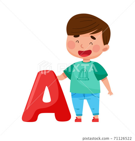 Smiling Boy Standing Near Big Alphabet A Letter Vector Illustration Smiling Boy Standing Near Big Alphabet A Letter Vector Illustration 71126522