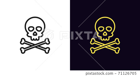 Outline jolly roger icon with editable stroke. Linear skull with crossbones, skeleton head 71126705
