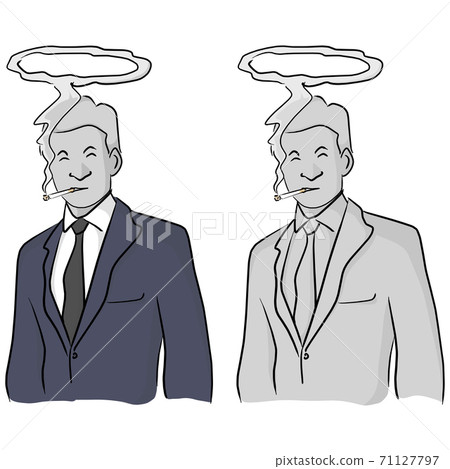 dead businessman smoking with halo on his head vector illustration sketch doodle hand drawn with black lines isolated on white background 71127797