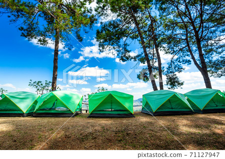 Tourist holiday in forest summer camp among meadow on Mountain,recreation and outdoor concept 71127947