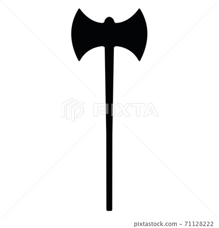 Medieval war type of weapon hatchet, concept icon axe old cold weaponry black silhouette vector illustration, isolated on white. Flat equipment of murder. Medieval war type of weapon hatchet, concept icon axe old cold weaponry black silhouette vector illustration, isolated on white. Flat equipment of murder. 71128222