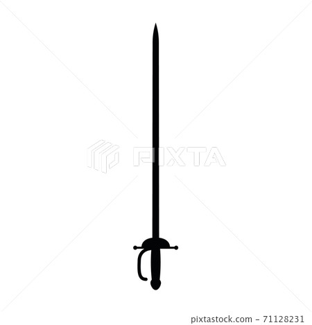 Medieval war type of weapon, concept icon rapier sword old cold weaponry black silhouette vector illustration, isolated on white. Flat equipment of murder. 71128231