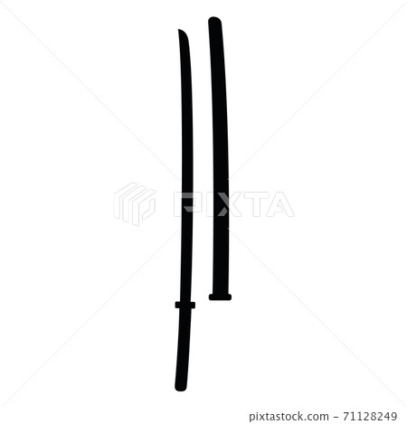 Medieval war type of weapon, concept icon japanese katana sword old cold weaponry black silhouette vector illustration, isolated on white. Flat equipment of murder. 71128249