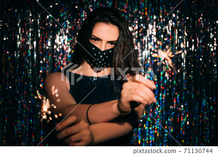 pandemic christmas party look woman glamour mask pandemic christmas party look woman glamour mask 71130744