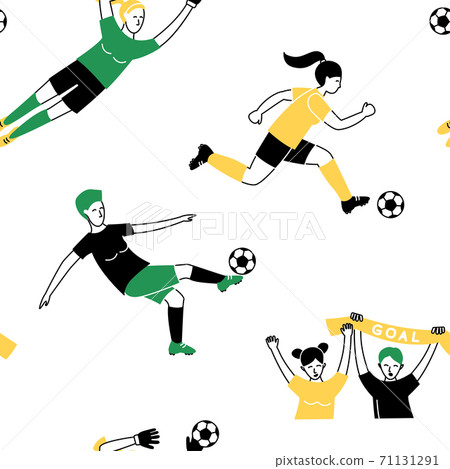 Female Soccer football player game match seamless background pattern. Female Soccer football player game match seamless background pattern. 71131291