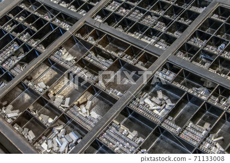 Eguipment of Typography workshop. A many old Metallic Letters for Printing. Eguipment of Typography workshop. A many old Metallic Letters for Printing. 71133008