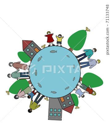 類似於海報的手繪插圖（無背景顏色和文字），清晰地反映了可持續發展目標的內容 71133748