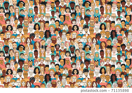 Women's men's children's portraits line drawing doodle poster seamless pattern 71135898