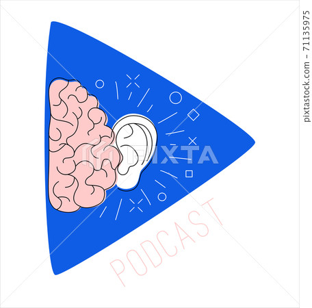 Logo podcast radio broadcast. Brain ear blue play button background Logo podcast radio broadcast. Brain ear blue play button background 71135975